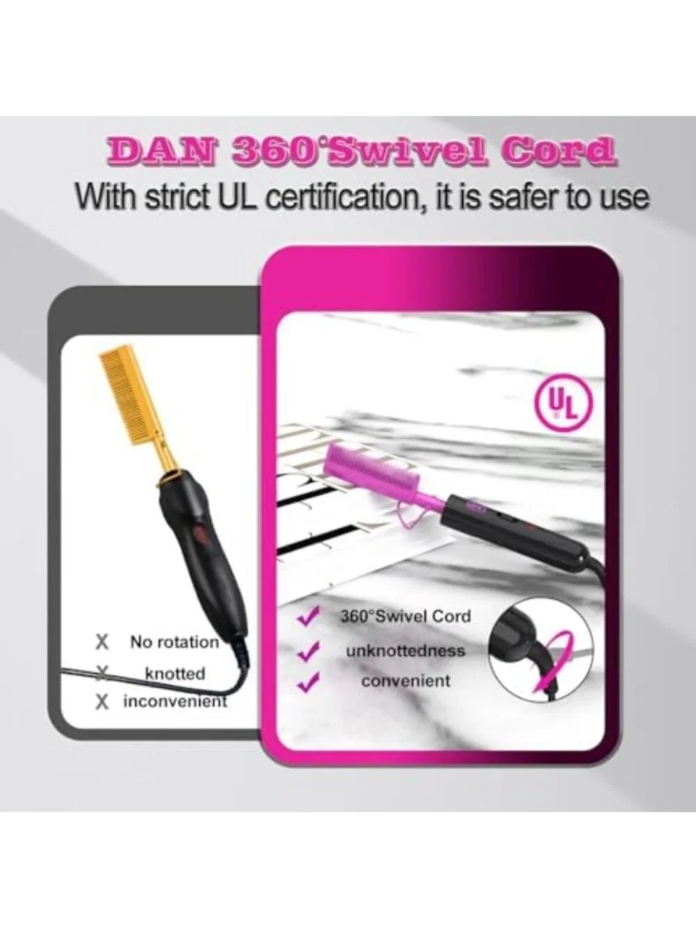 Dual Voltage Ceramic Hair Straightening Comb - 450°F Fast Heating for Wigs